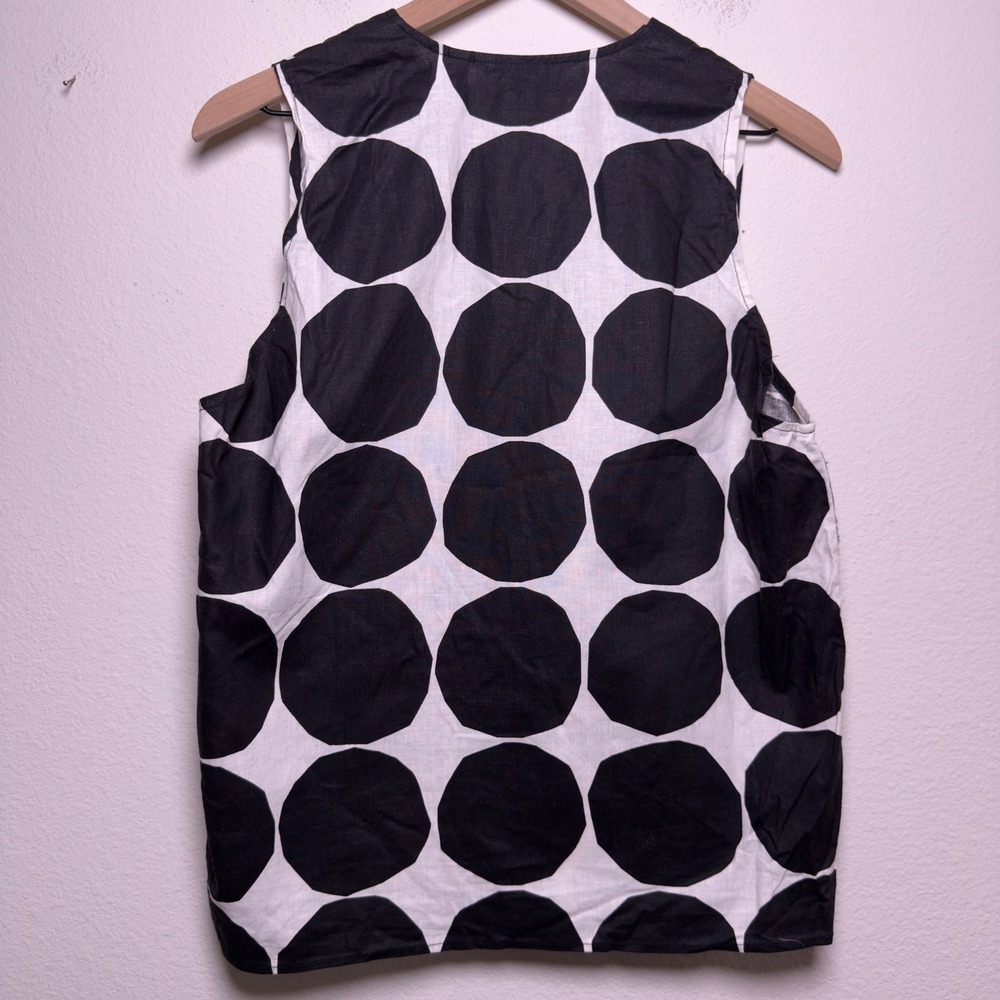 Marimekko x Uniqlo Women Linen Cotton Top Small Black White Kivet Polka Dot Art - Picture 6 of 7